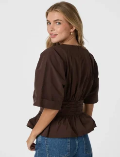 Neo Noir Annegret Poplin Bluse - Brun