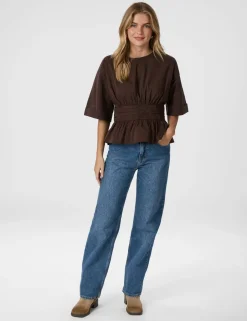 Neo Noir Annegret Poplin Bluse - Brun