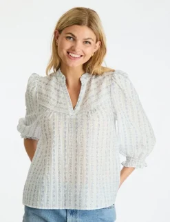 Neo Noir Carlie Flower Stripe Bluse - Blå