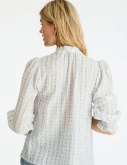 Neo Noir Carlie Flower Stripe Bluse - Blå