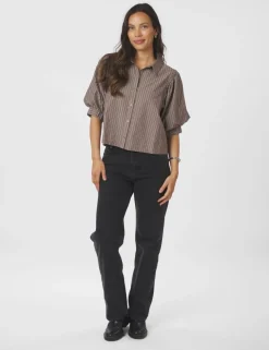 Neo Noir Etta Soft Stripe Stone Skjorte - Brun