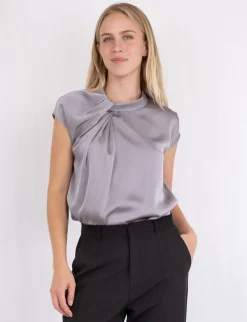 Neo Noir Fleur Drapy Satin Bluse - Grå