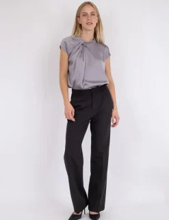 Neo Noir Fleur Drapy Satin Bluse - Grå