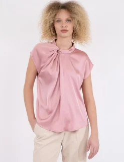 Neo Noir Fleur Drapy Satin Bluse - Pink