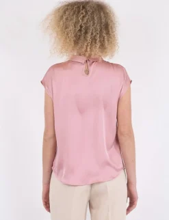 Neo Noir Fleur Drapy Satin Bluse - Pink
