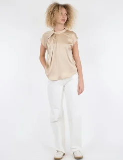 Neo Noir Fleur Drapy Satin Bluse - Sand