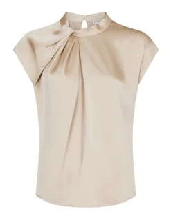 Neo Noir Fleur Drapy Satin Bluse - Sand