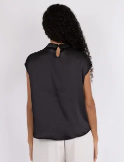 Neo Noir Fleur Drapy Satin Bluse - Sort