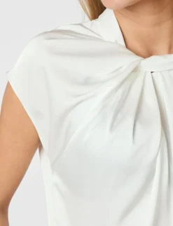 Neo Noir Fleur Drapy Satin Bluse - Hvid