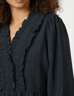 Neo Noir Melfy Structure Bluse - Mørkeblå