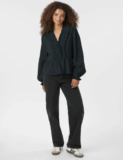 Neo Noir Melfy Structure Bluse - Mørkeblå