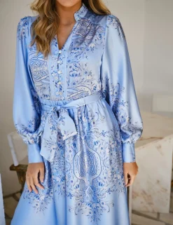 Neo Noir Nova Paisley Border Kjole - Lyseblå