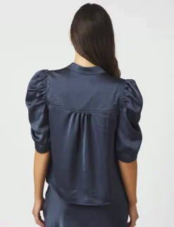 Neo Noir Roella Heavy Sateen Bluse - Mørkeblå