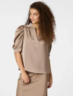 Neo Noir Roella Heavy Sateen Bluse - Sand